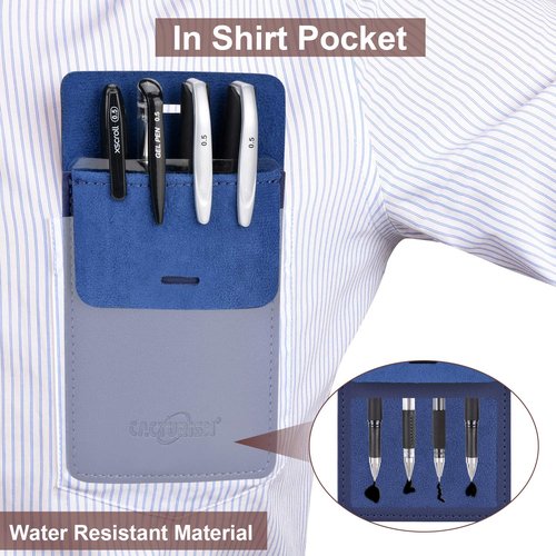Cacturism Pocket Protector, 4 Pack Premium PU Leather Men Women Pen Holder Pouch Pocket Organizer For Shirts, Lab Coats, Pants - Multi-Purpose-Holds Pens, Pointers, Pencils, Ruler, Tools (Blue 4 Pcs)
