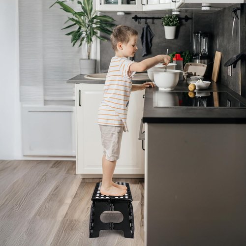 Delxo Folding Step Stool - Heavy Duty 15-Inch Wide Design | Safe & Comfortable Non-Slip Black