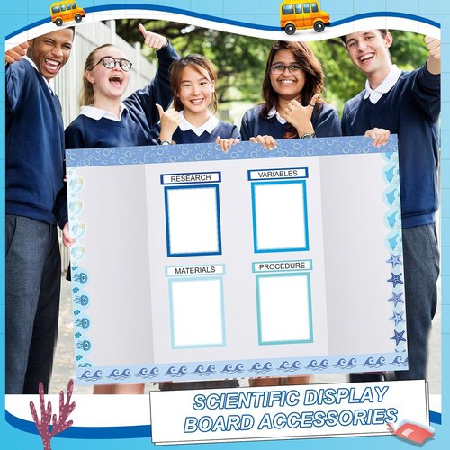 Fuyoooo Science Fair Board Supplies - 90 Pcs with 60 Trim Scalloped Borders & 6 Titles (Ocean)