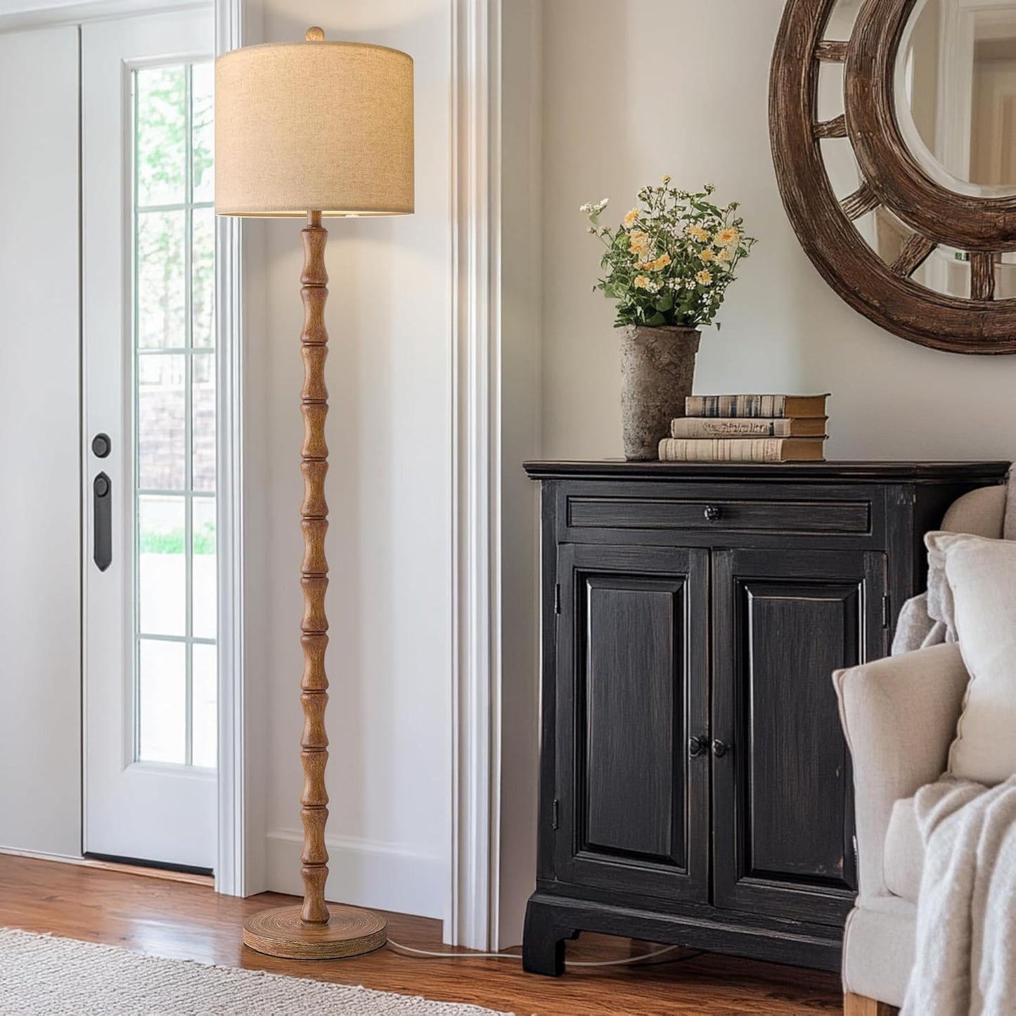 BOBOMOMO Rustic 62" Floor Lamp - Retro Farmhouse Design with Rotary Switch for Living Room & Bedroom