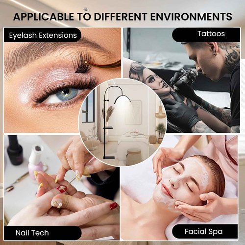 Lash Light for Eyelash Tech,LED Half Moon Floor Lamp for Esthetician, Tattoo Artists,Nail Tech, Skincare Adjustable Brightness and Height Esthetician Light with Phone Holder and Tool Tray