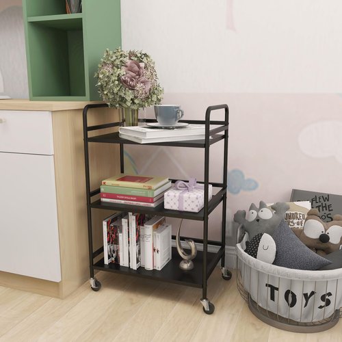 DCLRN 3 Tier Rolling Cart,Storage Organizer Cart,Multifunctional Storage Shelves,Rolling Metal Organization Cart with Handle and Lockable Wheels,for Home,Office,Kitchen,Bathroom(Black)