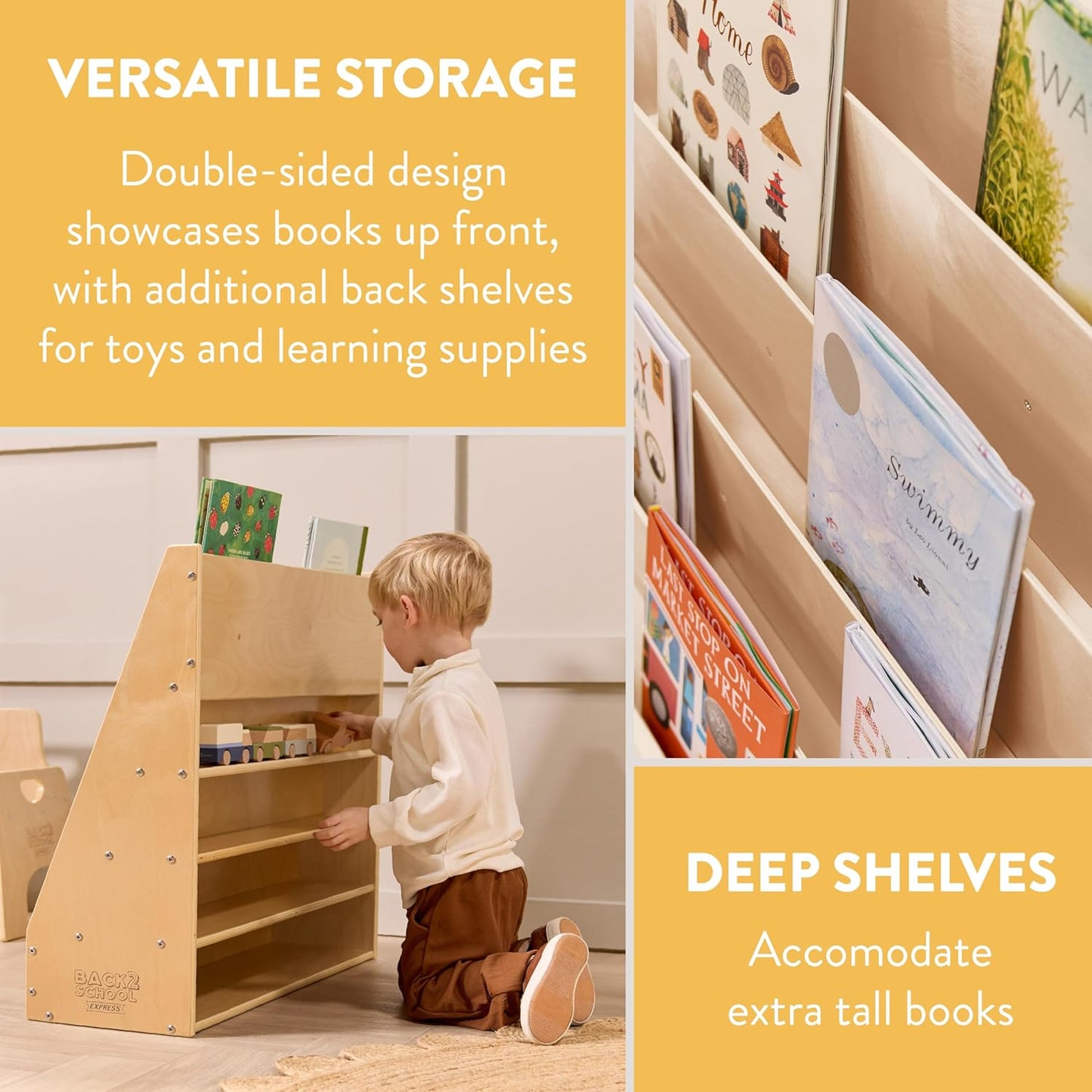 Sleekline 5-Tier Double-Sided Book Display - Stylish Natural Wood Bookshelf with Storage