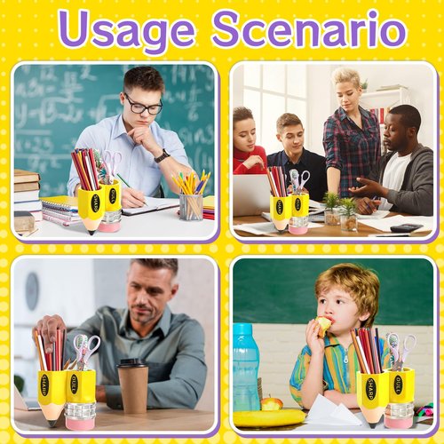 Cholemy Pencil Shaped Pen Holder Funny Pencil Dispenser Container Storage Organizer for Students, Teachers, Office, Desk Gift(Yellow)