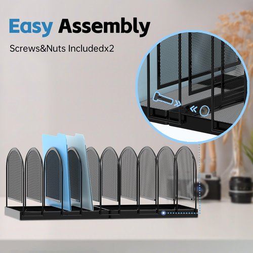 SUPEASY File Organizer for Desk, 9-Section Mesh Desk Organizer, Vertical File Holder Desktop Organizer File Sorter, File Folder Holder for Office Supplies, Black