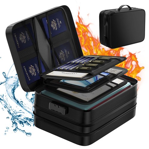 Fireproof Document Bag with lock, Expandable Capacity Document Organizer with Zipper Protection, Fireproof ＆ Waterproof Box for File Storage, Portable Home Travel for Important Documents, Soft Bag