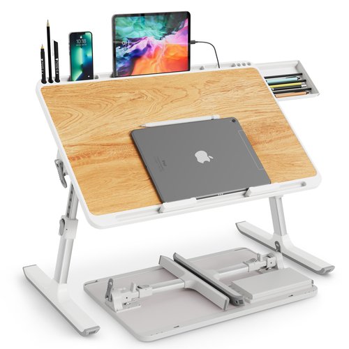 Monomi Laptop Desk for Bed, Height & Angle Adjustable Laptop Stand for Bed,X-Large Folding Portable Lap Desks Trays with Storage Drawers, Lap Table for Eating, Working, Writing and Drawing