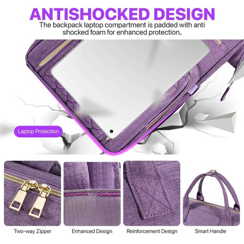 Xocvji Lunch Backpack for Women, Laptop Backpack Fits 15.6 Inch, Insulated Cooler Backpacks with Lunch Box, Nurse/Teacher/Work Bag for Travel Beach Camping Picnics Womens Gifts, Purple