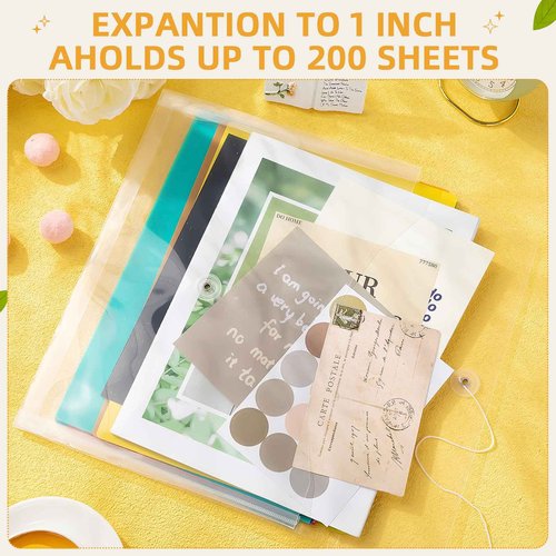 Tatuo 50 Pcs A4 Plastic Envelopes with String Closure 1.2'' Expansion Plastic Letter Size Envelopes Folders for Documents Clear Document Holder Paper Organizer for Office School Supplies (White)