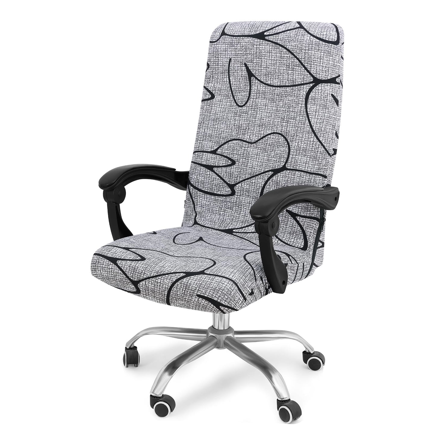 Smiry Stretch Printed Office Computer Chair Covers, Universal Desk Rotating Chair Slipcovers Removable Washable, Soft Fit Anti-Dust Spandex Protector Cover with Zipper, Grey and Black