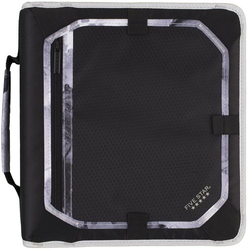 Five Star Zipper Binder, 2 Inch 3-Ring Binder with Round Rings, Expansion Panel and 5-Tab Expanding File, 580 Sheet Capacity, Black/Gray (29052IT8)