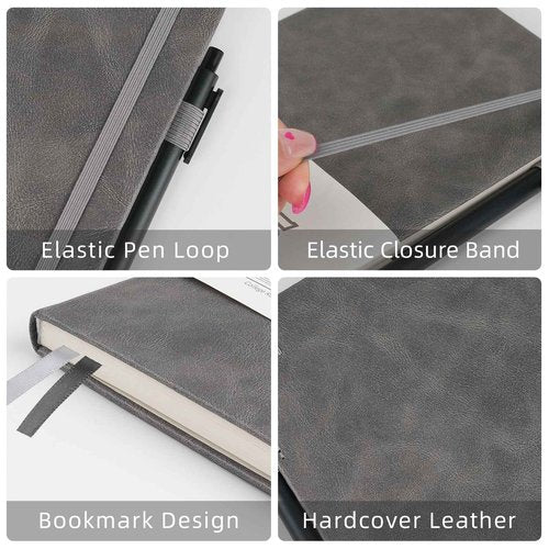 OnMove Notebooks Journal for Women Men 24 Pack Bulk Leather Hardcover with Pen Holder A5 160 Pages 100 GSM Thick Paper for Work School Lined Gray