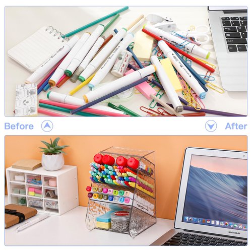 FABROK Pen Holder Desk Organizer, Clear Desktop Stationary Organizer, Plastic Art Supplies Storage Rack for Home, School, Office(Large)