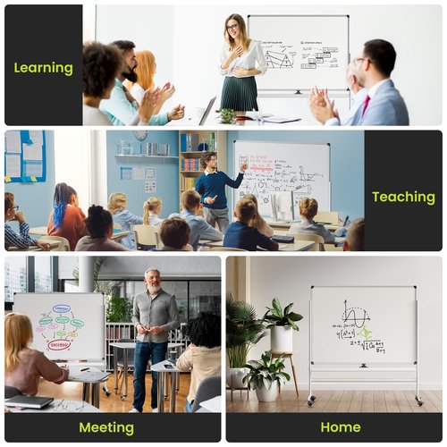 VUSIGN 36" x 48" Mobile White Board on Wheels, Double Side Dry Erase Board with Stand, Large Aluminum Frame Standing Rolling Whiteborad for Office, Home,School