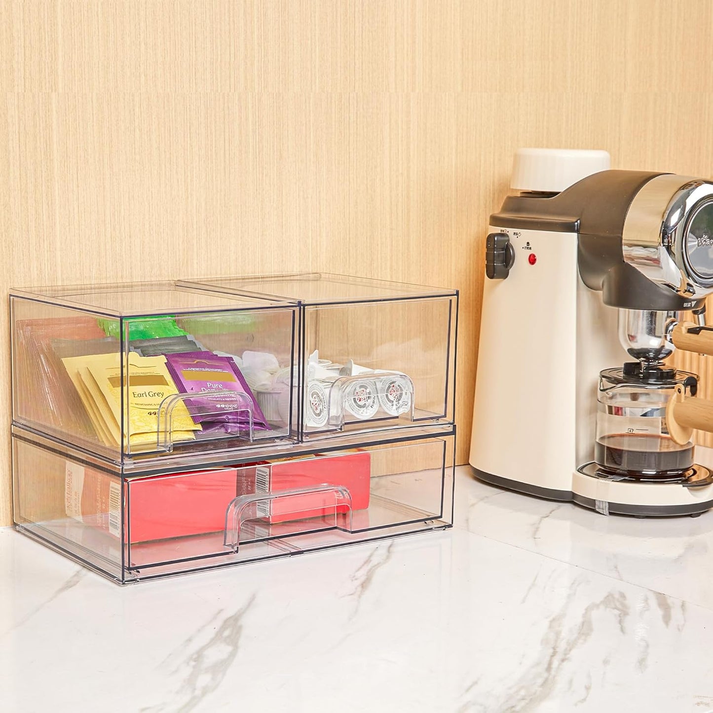 Vtopmart Stackable Storage Drawers - Clear Plastic Organizer Bins for Bathroom & Pantry | Set of 6