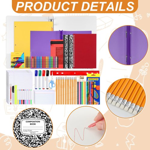 AmazingSpark 80 Pcs Back to School Supplies Kit for Second and Third Grade Students Elementary School Essentials Bundle Pack Includes Folders Notebooks Pencils Markers Crayons Pens