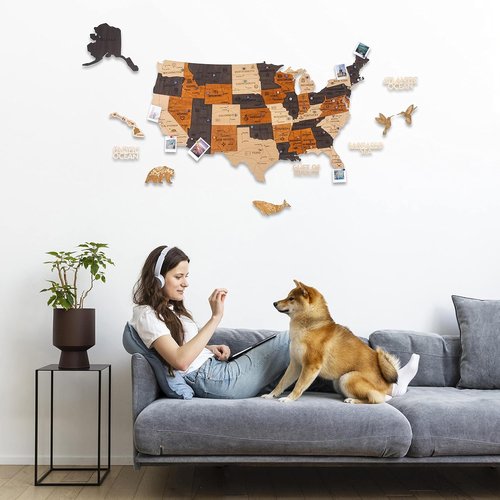 Jabihome 3D Wooden USA Map Wall Art - Unique Push Pin Design for Travel Lovers | Large Size 60"L x 37.5"W
