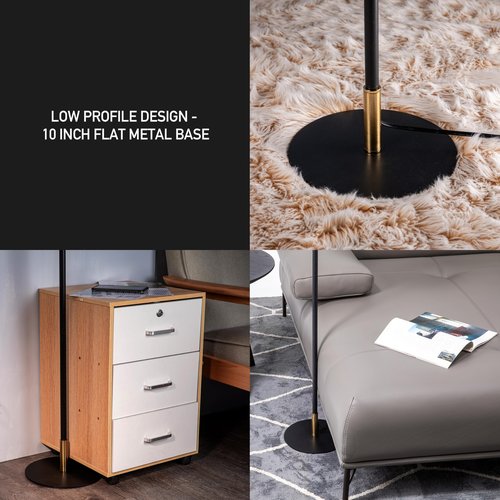 O'Bright Velum - Classic Floor Lamp, Elegant Linen Shade, Pull Chain Switch, Luxury Gold Handle, Modern Minimalist Design - Perfect for Living Room, Bedroom, Office - Black