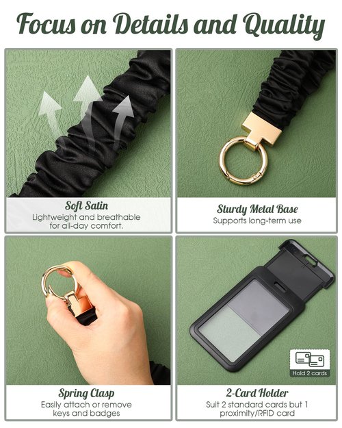 Geyoga Stretchy Scrunchie Lanyard with Hard Badge Holder for Teacher Scrunchie Lanyards for ID Card and Keys Sliding ID Badge Holder Retractable Scrunchy Cute Neck Keychain with Clip Closure