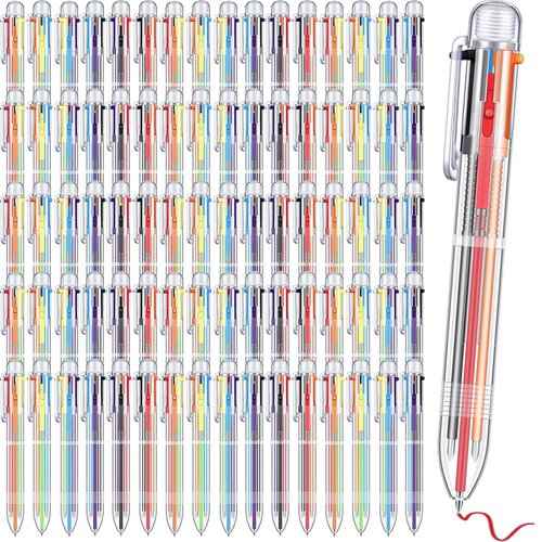 100 Pcs 6 in 1 Multicolor Ballpoint Pen Bulk 0.5 mm 6 Color Retractable Ballpoint Pen Colorful Ink Pen Party Favors Rainbow Pen for Nurses, Gel Ink Nurse Pens for Office School Students Kids (100)