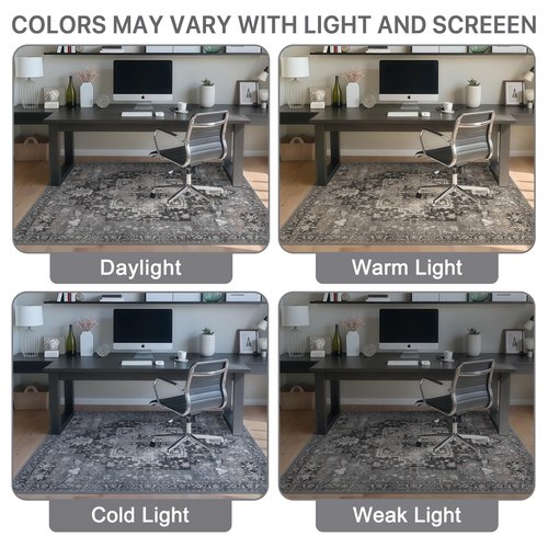 48"x60" Office Chair Mat for Hardwood Tile Floor, Under Desk Carpet Protector for Rolling Computer Chair Mat, Machine Washable Area Rug, Anti-Slip 1/5" Thick Low Pile Thin Vinyl Floor Mat, Black