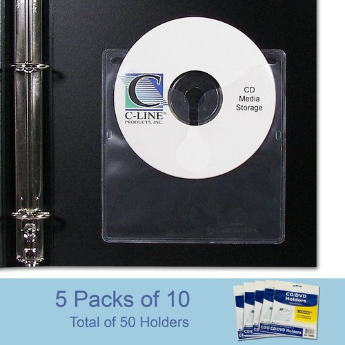 C-Line Self-Adhesive CD Holder, 5.33 X 5.66 Inches, Clear, 5 Packs of 10 Sheets, 50 Total (70568-5)