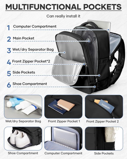bergsalz Vacuum Backpack Travel With Pump,Mochila De Viaje Compresion Al Vacio,Personal Item Travel Backpack With Vacuum System,Large Carry On Vacpack Backpacks For Women Men,Black