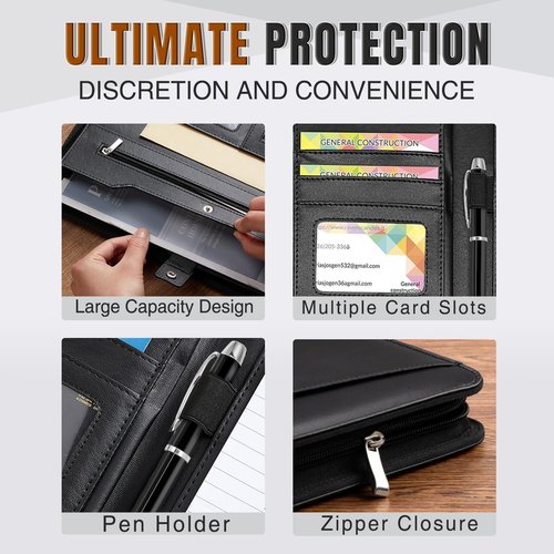 Personalized Leather Portfolio Custom Padfolio with Zipper for Men & Women, Customized Gifts for Business, Office, Travel, School, Brown