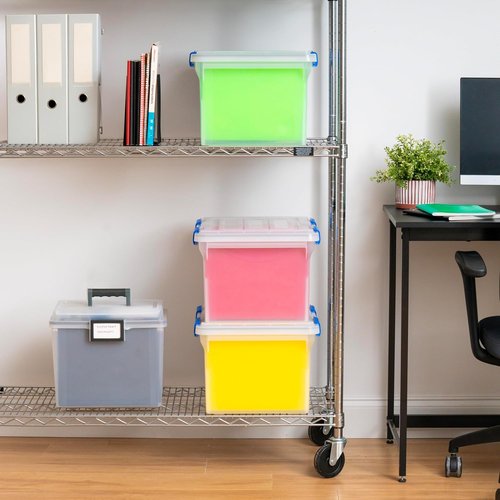 IRIS USA File Box - WeatherPro Document Organizer | Water Resistant, Stackable, Clear/Blue - 32 Qt, 3 Pack