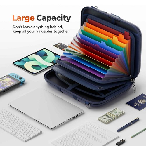 Nacial Fireproof Document Box with Lock & Shoulder Strap, Hard-Shell Fireproof File Organizer with 13 Pocket Accordion File Folder, Portable Safe Storage for Important Documents, Laptop, Blue
