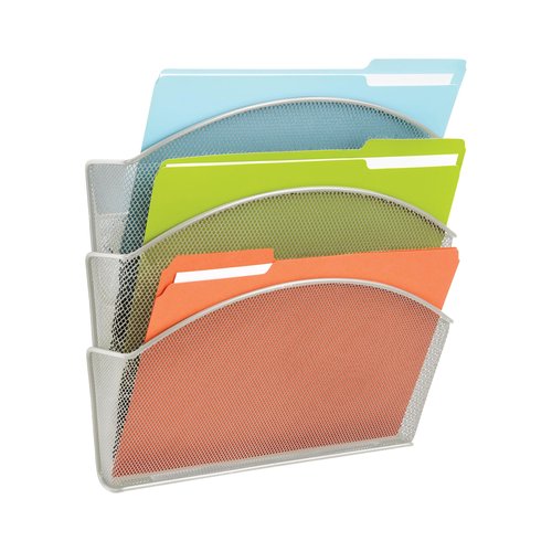 Safco Products 4175SL Onyx Magnetic Triple File Pocket – 4 Heavy-Duty Magnets for Metal or Fabric Surfaces – Commercial-Grade Steel Mesh Design - Durable Powder Coat Finish – 13"L x 4.25"W x 13.5"H
