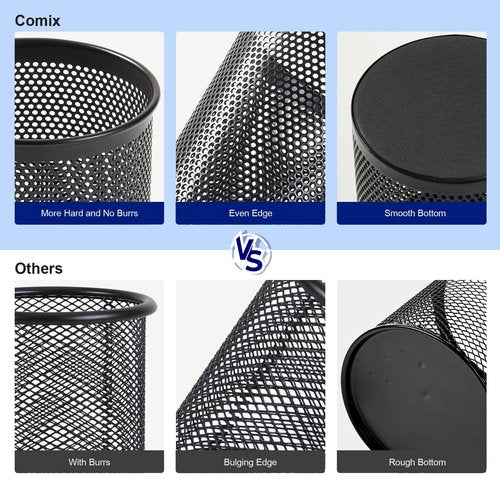 Comix Pen Holder Desk Organizer, Wire Mesh Pencil Cup with Foam Pad and Non-Slip Bottom Office Supplies Desk Accessories for Home Office School, 10 Packs