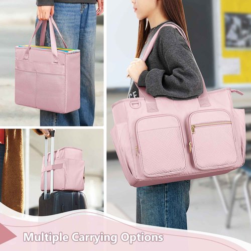 Prokva File Folder Tote Bag with Individual Document Organizer Case for Teacher, Office Workers, Pink (Patent Design)