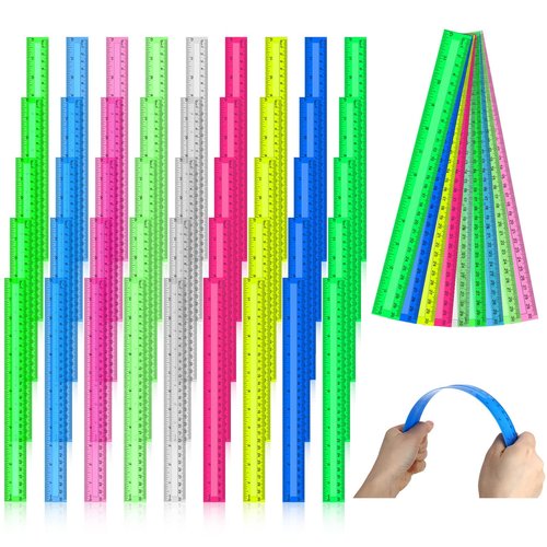 Panelee 108 Packs 12 Inch Plastic Ruler - Color Transparent, Assorted Colors, Metric Clear With Inches and Centimeters for Kids, School, Home, Classroom, Office - Back to School Gifts Supplies
