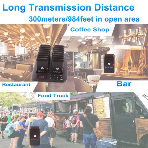 LOUKIENE Restaurant Pager System, Pagers for Restaurants Wireless Calling System Touch Keypad, 16 Pagers and Beepers for Food Truck Bars Court Restaurants Hotels Cafe Shops Clinics (Black)