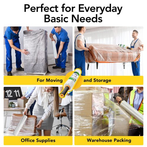 AlexHome Stretch Wrap/Film Roll -2pcs/15"x1000ft/500% Stretch/60 Gauge- Moving Stretch Wrap with Handle,Shrink Plastic Wrap for Moving with Handle,Stretch Tite Wrap Moving Supplies (Clear,4pack)