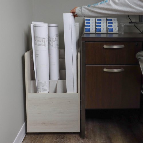 BISupply Blueprint Holder Map Storage on Wheels - 20 Slot White Rolled Architectural Plan Cart
