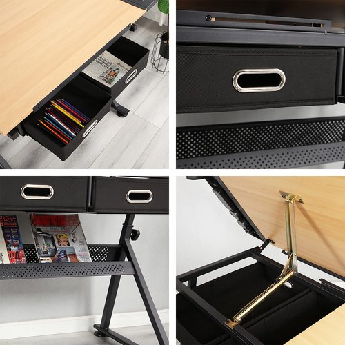 soges Drafting Table Art & Craft Drawing Desk Height Adjustable Wood Desk for Drawing, Painting, Writing and Studying