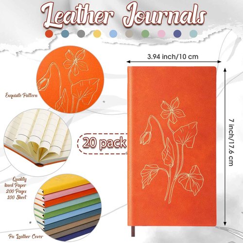 Cholemy 20 Pack Floral Writing Journals Bulk Spiral Cute Notebook Aesthetic for Women Macaron Hardcover Leather A6 College Ruled Notebook, 200 Lined Pages Writing Journal for Office School Supplies