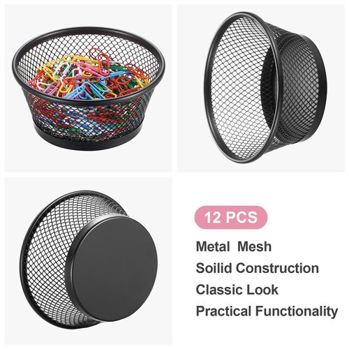Fumete 12 Pcs Paper Clip Holder Mesh Paperclip Holder Black Desk Metal Binder Clip Dispenser Desk Mesh Container Organizer for Table Classroom Office School Home Supplies