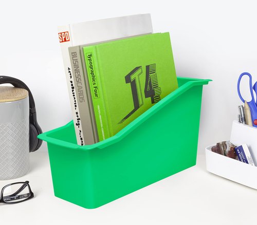 Storex Modern-Series Large Book Bin – Interlocking Plastic Organizer for Home, Office and Classroom, Green, 6-Pack (71224U06C)