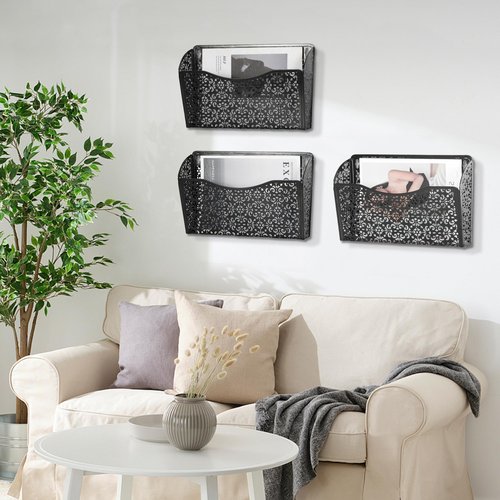 EasyPAG 3 Pack Hollow Design Wall-Mounted File Organizer - Heavy Duty Metal, Vertical Space Saving, Letter Size Single Pocket Holder for Office, Home, School, Black