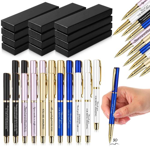 PerKoop 30 Set Thank You Pen Employee Appreciation Ballpoint Pen with Engraved Inspirational Quotes with Box for Thanksgiving Medical Assistants Teacher Student Office Black Ink(Multicolor,Mixed)