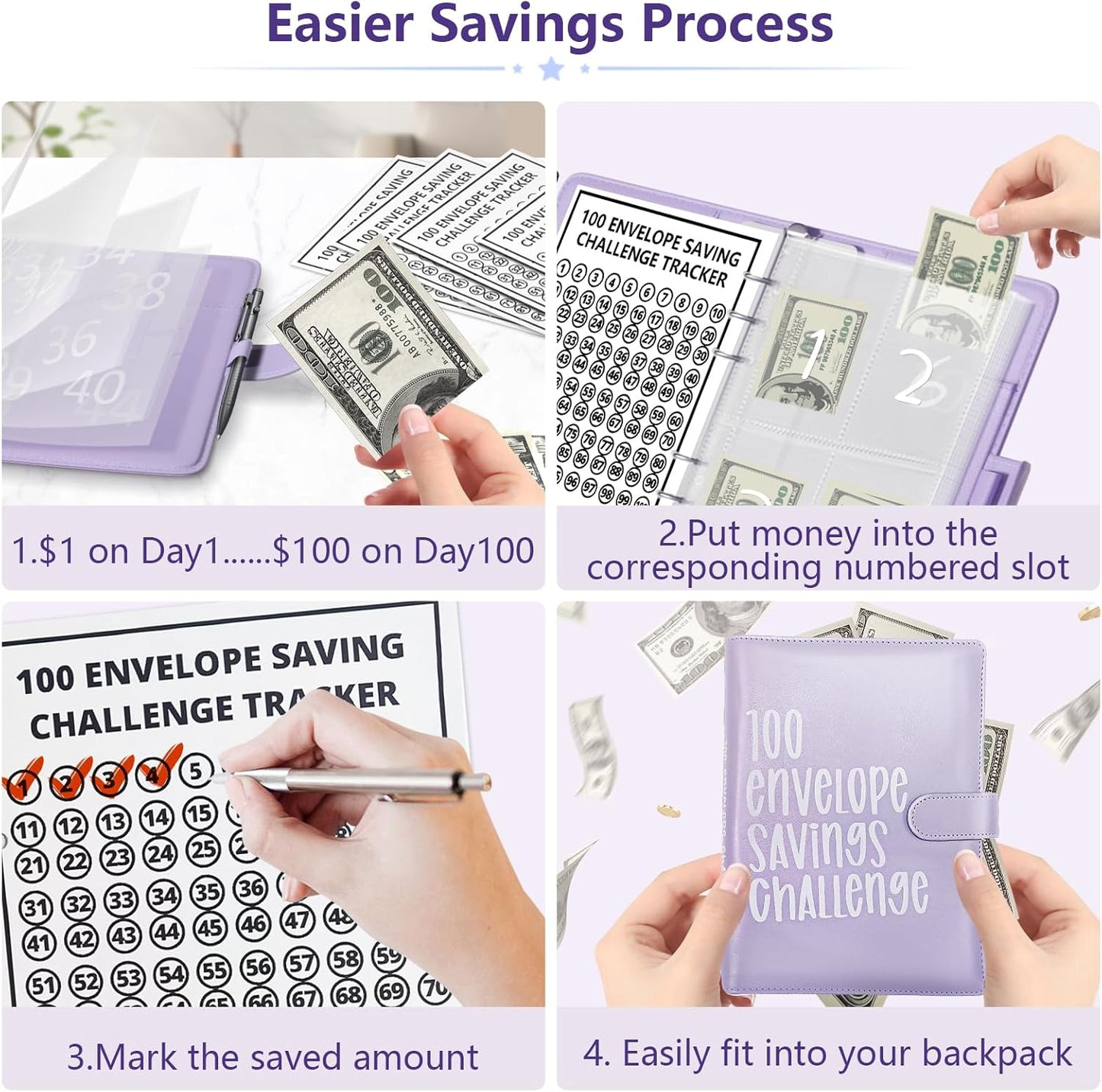 Skiennix Money Saving Challenge Binder - Budget Planner with Pre-Numbered Envelopes & Trackers | Save $5,050 (Black)