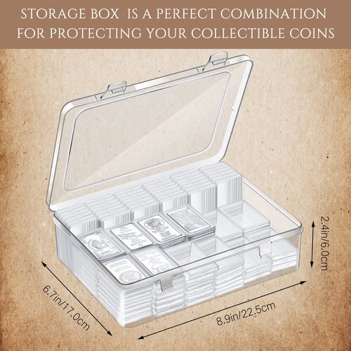 Batiyeer 50 Pcs Silver Bar Case Holder Clear 1oz Storage Acrylic Bullion Holders and Plastic Organizer Box for 1 oz Silver Bar