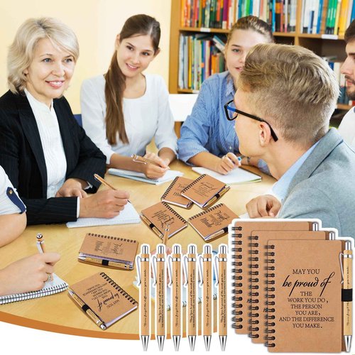 40 Sets Employee Appreciation Gifts Inspirational Spiral Notebooks Thank You Bamboo Ballpoint Pens Bulk Motivational Journals Encouragement Gifts for Teacher Coworker Nurse