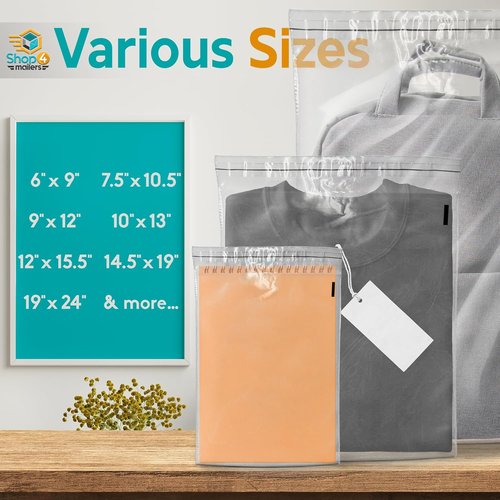 Shop4Mailers Clear Plastic Poly Bags - 19 x 24 Inch Self-Seal Packaging for Apparel & Gifts | 50 Pack