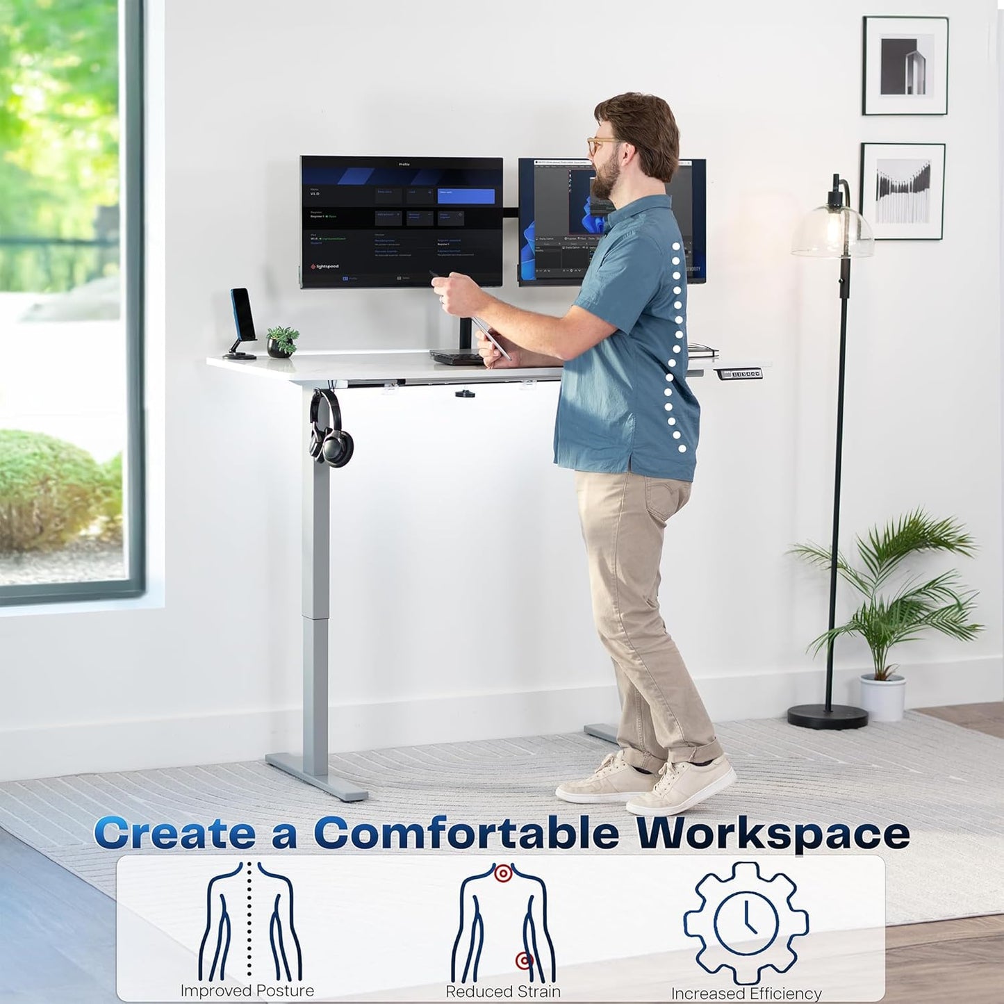 VIVO Electric Standing Desk - Memory Height Adjustment, 60 x 24 in, White Marble Top, Gray Frame