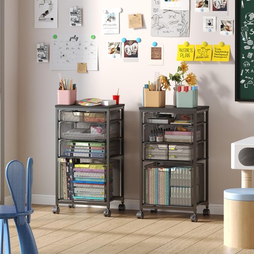 Sbanmao Rolling Storage Cart with Drawers, Utility Cart with Wooden Tabletop and Lockable Wheels Multifunctional Storage Organizer Craft Cart for Classroom, Bedroom, Bathroom, Office, Black