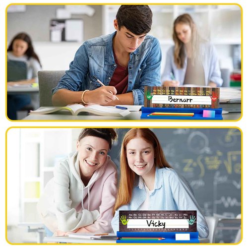 PerKoop 15 Pcs Classroom Desk Name Plates Holder for Student Index Cards Storage Kids Desk Accessories Desktop Helper Prop and Station Guard Panels Organizer Water Bottle Holder